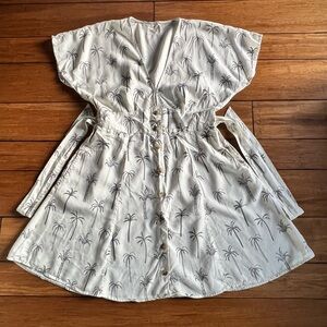 Marine Layer Camila Cream Palm-Print Button Front Dress Size L